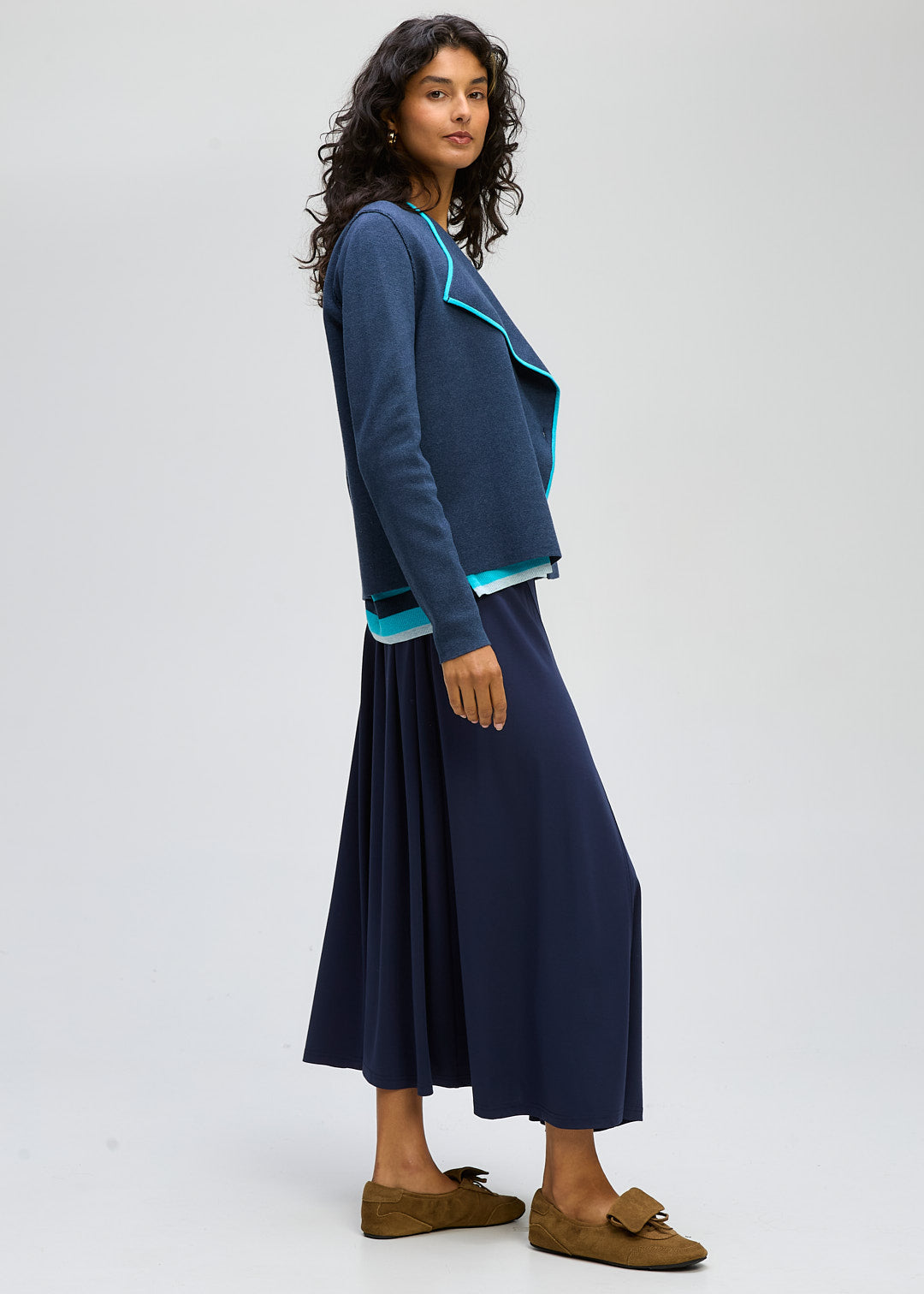 LD&CO Knitwear Collared Milano Jacket in Dark Denim