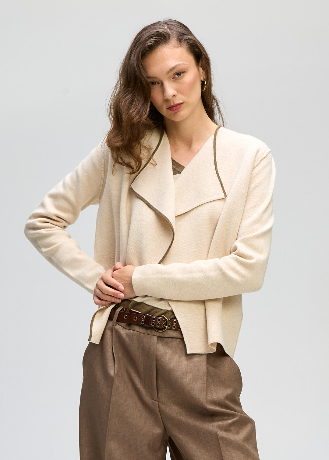 LD&CO Knitwear Collared Milano Jacket in Macadamia