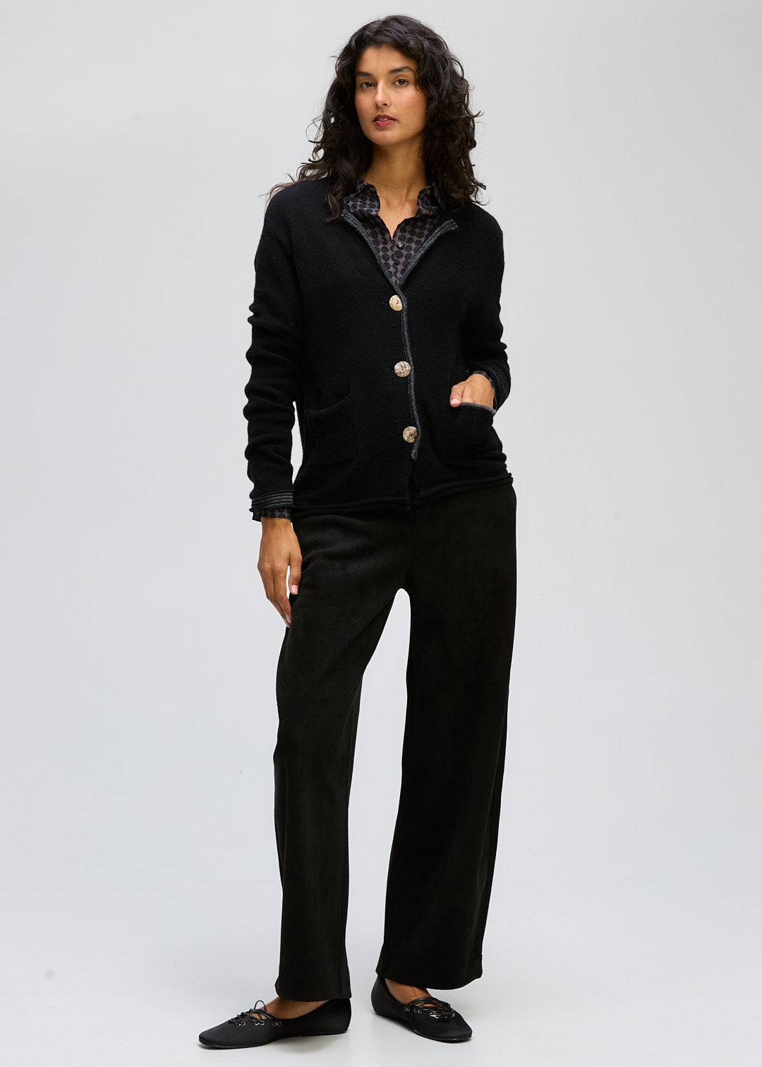 LD&CO Knitwear Collared Cardi in Black