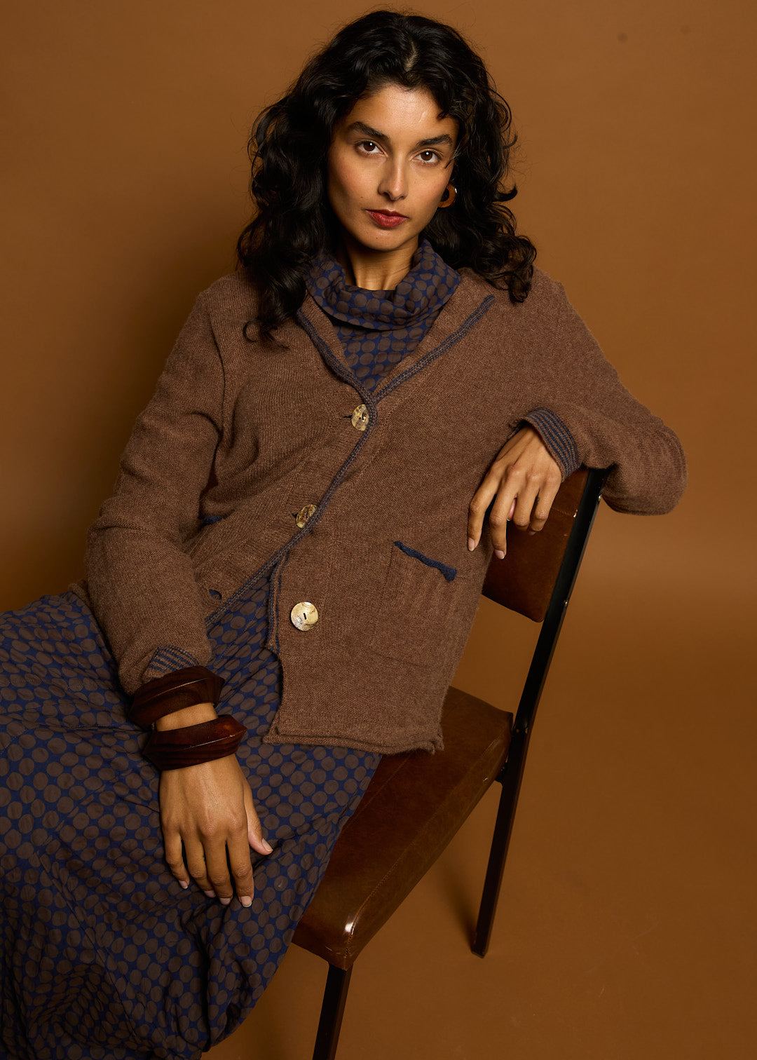 LD&CO Knitwear Poker Dot Dress in Cocoa Spot