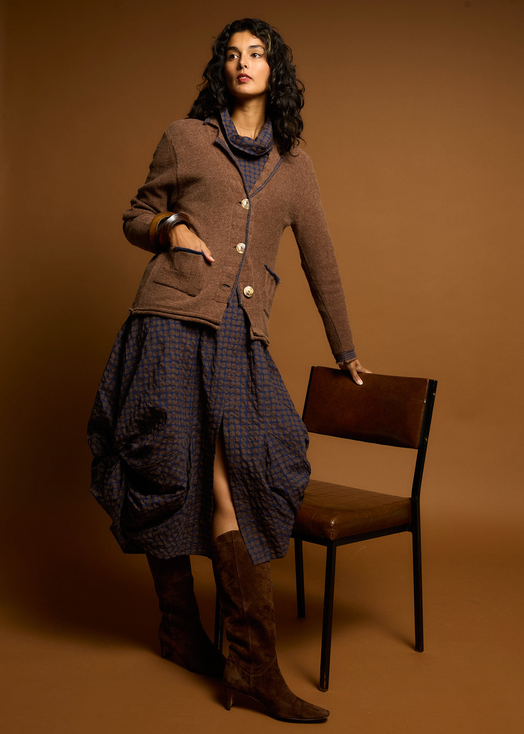 LD&CO Knitwear Poker Dot Dress in Cocoa Spot