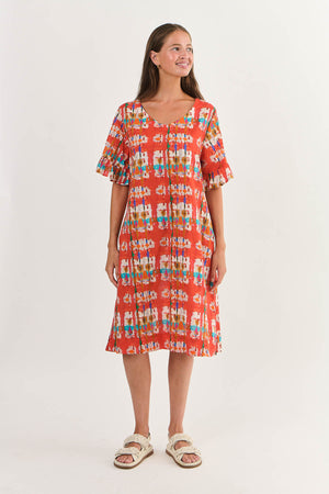 Namastai V Neckline Cotton Dress in Tutti Frutti