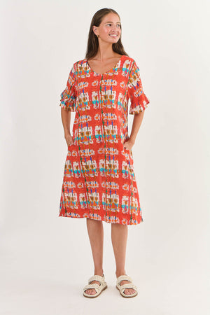 Namastai V Neckline Cotton Dress in Tutti Frutti