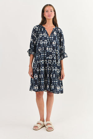 Namastai V Neck Cotton Dress in Fracture