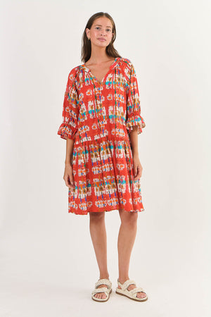 Namastai V Neck Cotton Dress in Tutti Fruitti