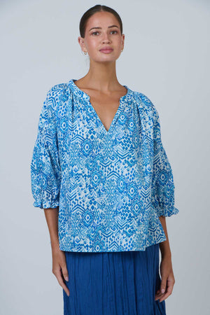 Namastai Boho Blouse in Aqua Souk