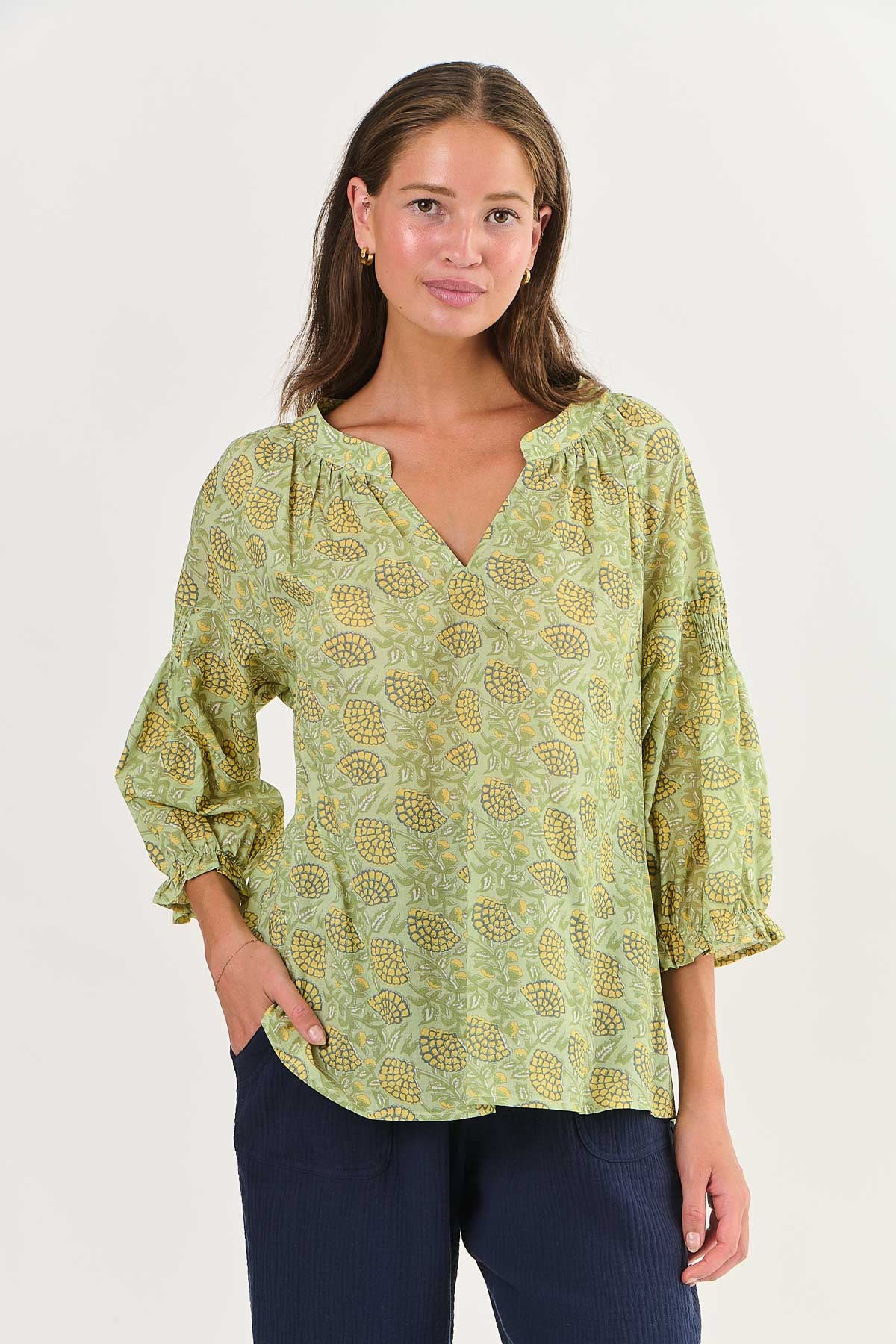 Namastai V Neck Cotton Top in Pod