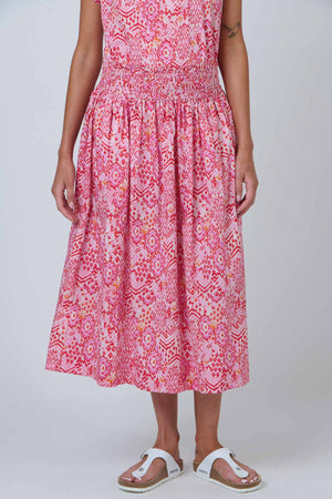 Namastai Breeze Smocked Midi Skirt in Rose Souk