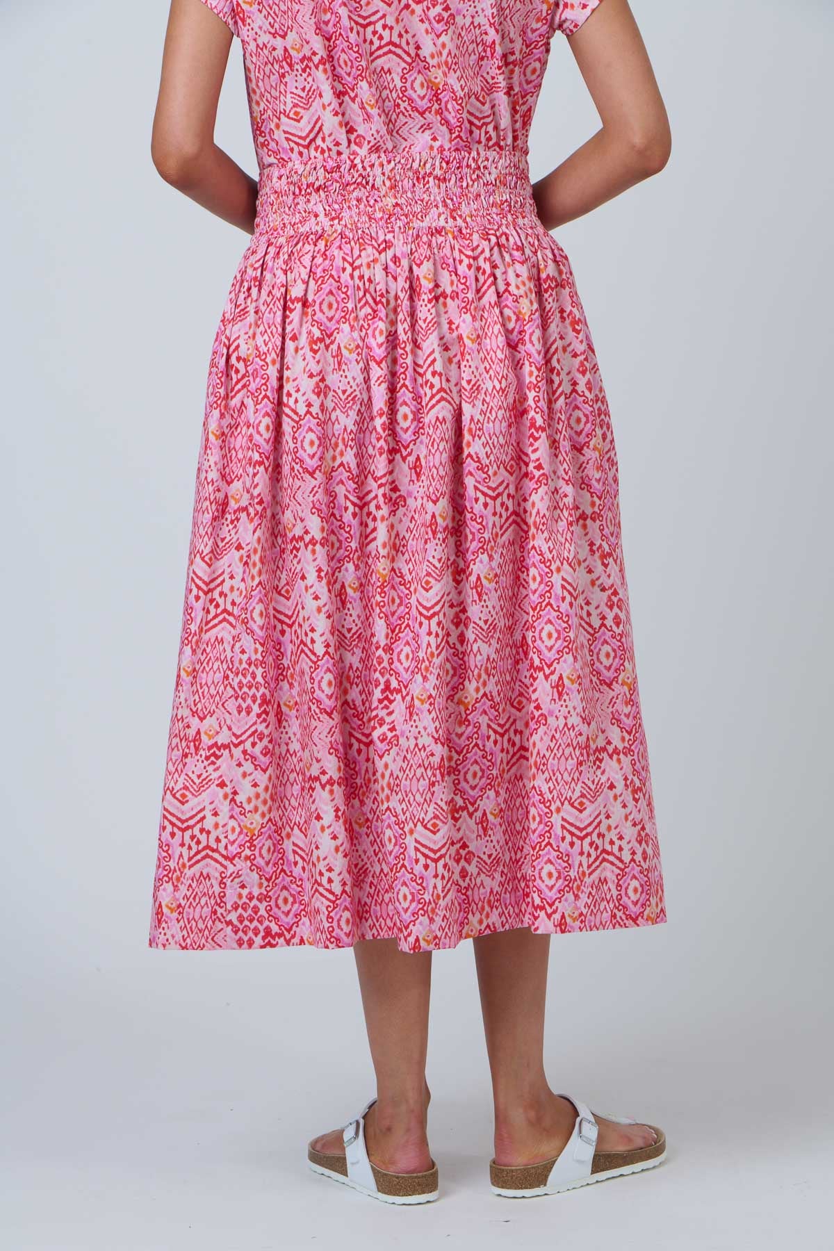 Namastai Breeze Smocked Midi Skirt in Rose Souk