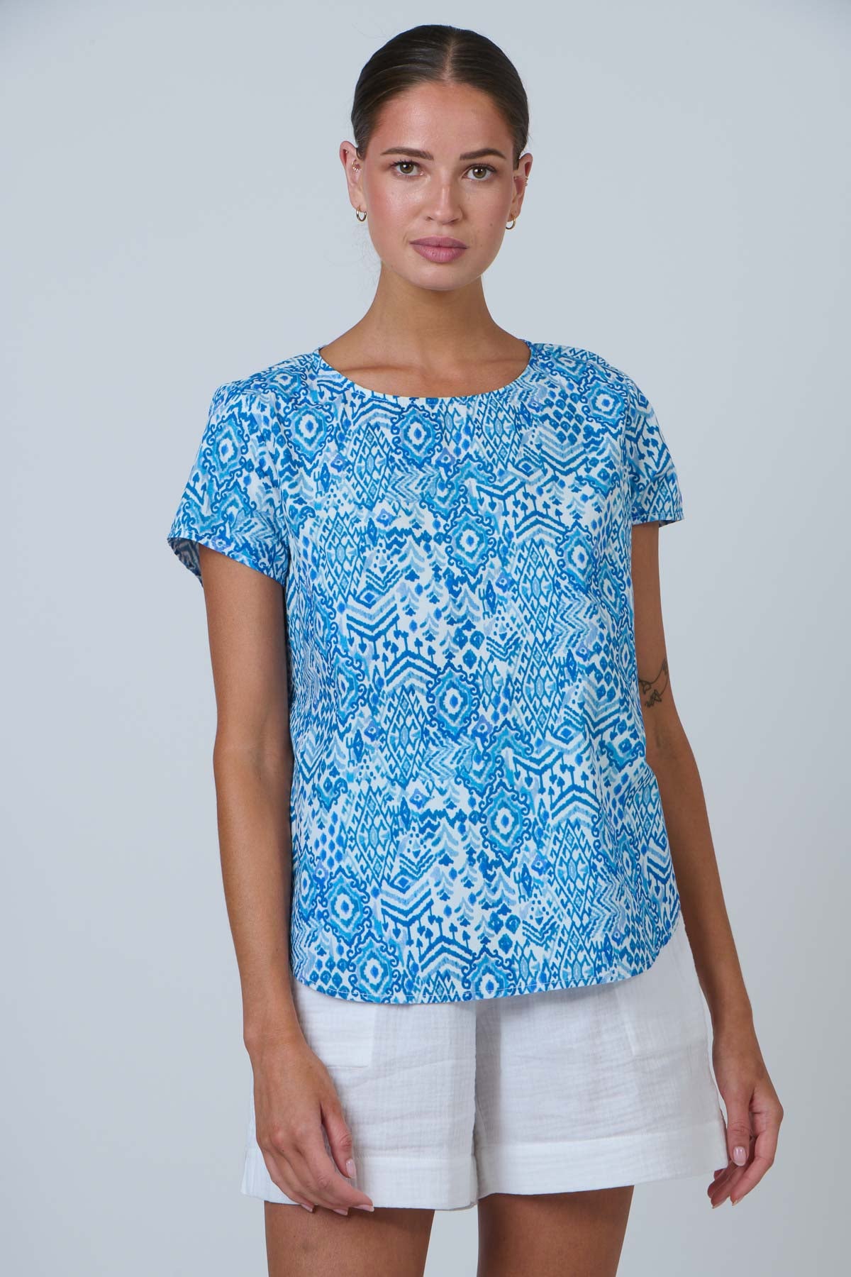 Namastai Round Neck Tee in Aqua Souk