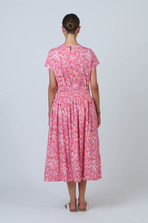 Namastai Breeze Smocked Midi Skirt in Rose Souk
