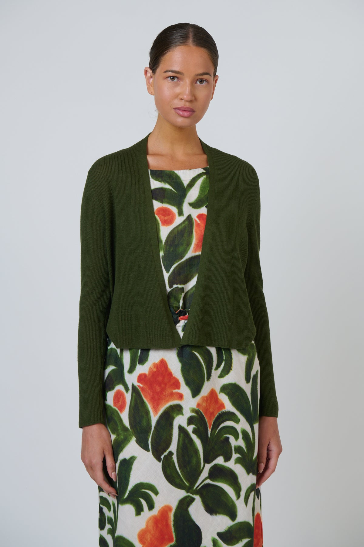 Naturals by O & J Ribbed Knit Cardigan in Topiary