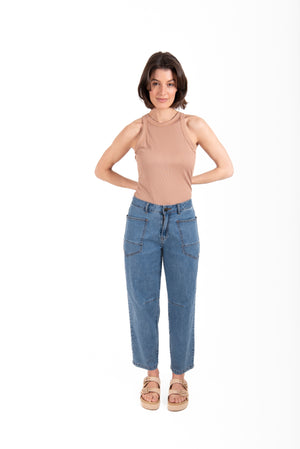 New London Durham Patch Pocket Barrel Jean in Light Wash