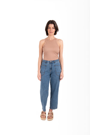 New London Durham Patch Pocket Barrel Jean in Light Wash