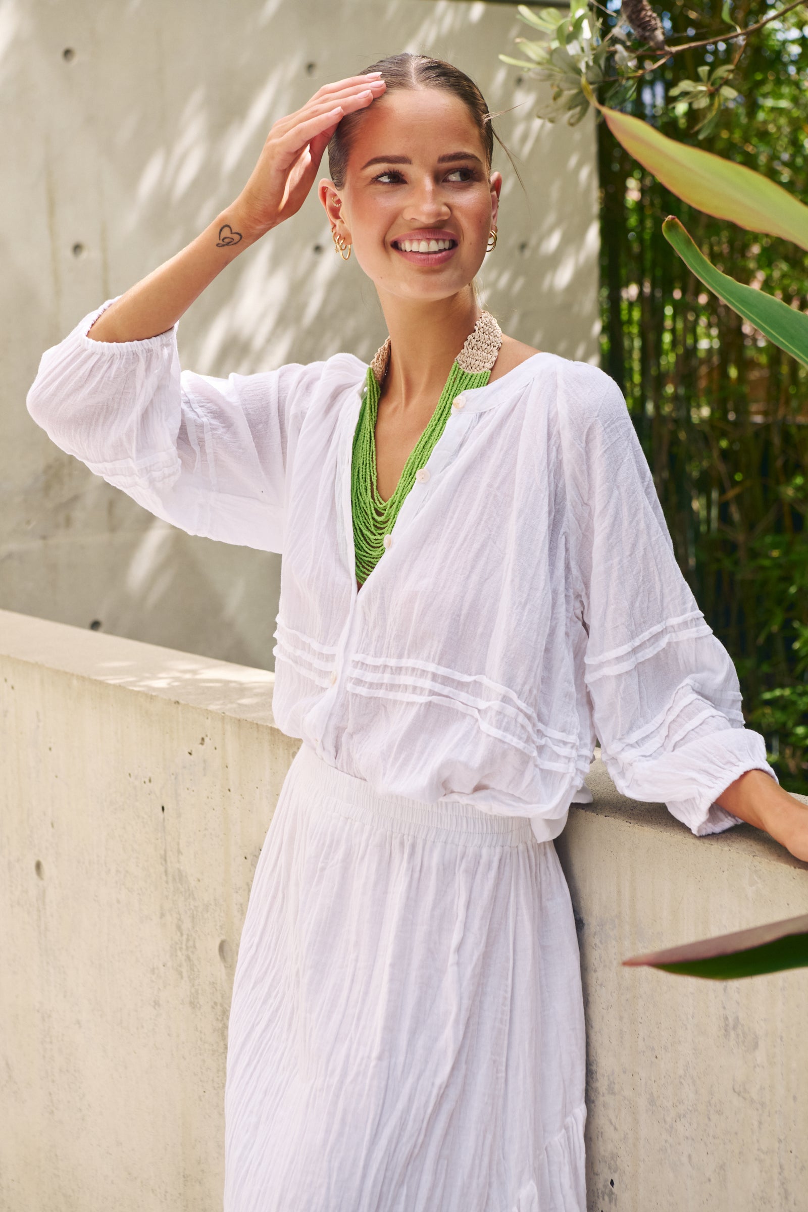 Namastai Pintuck Poet Blouse in White