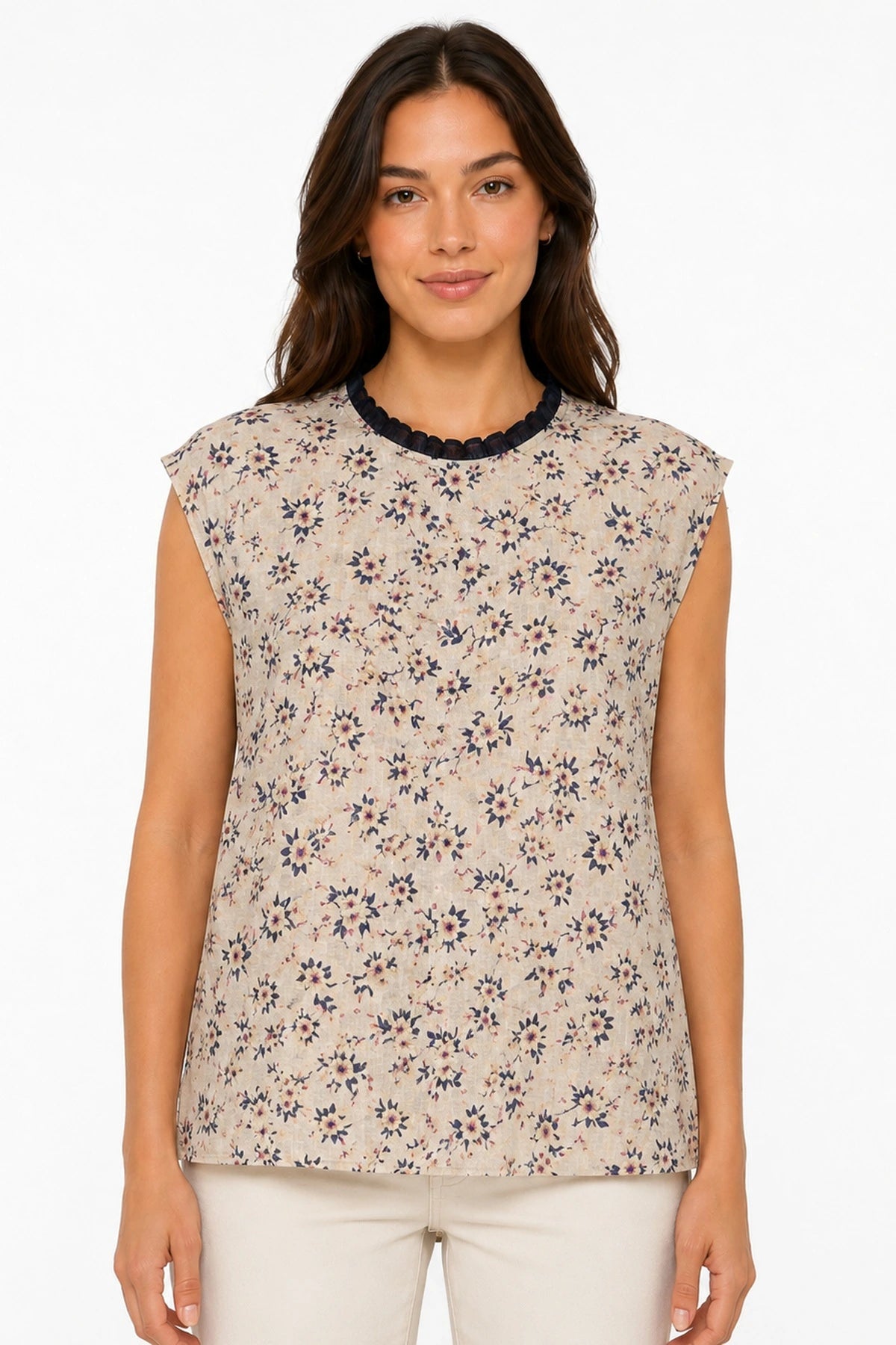 JJ Sisters Meadow Silk Linen Top in Natural