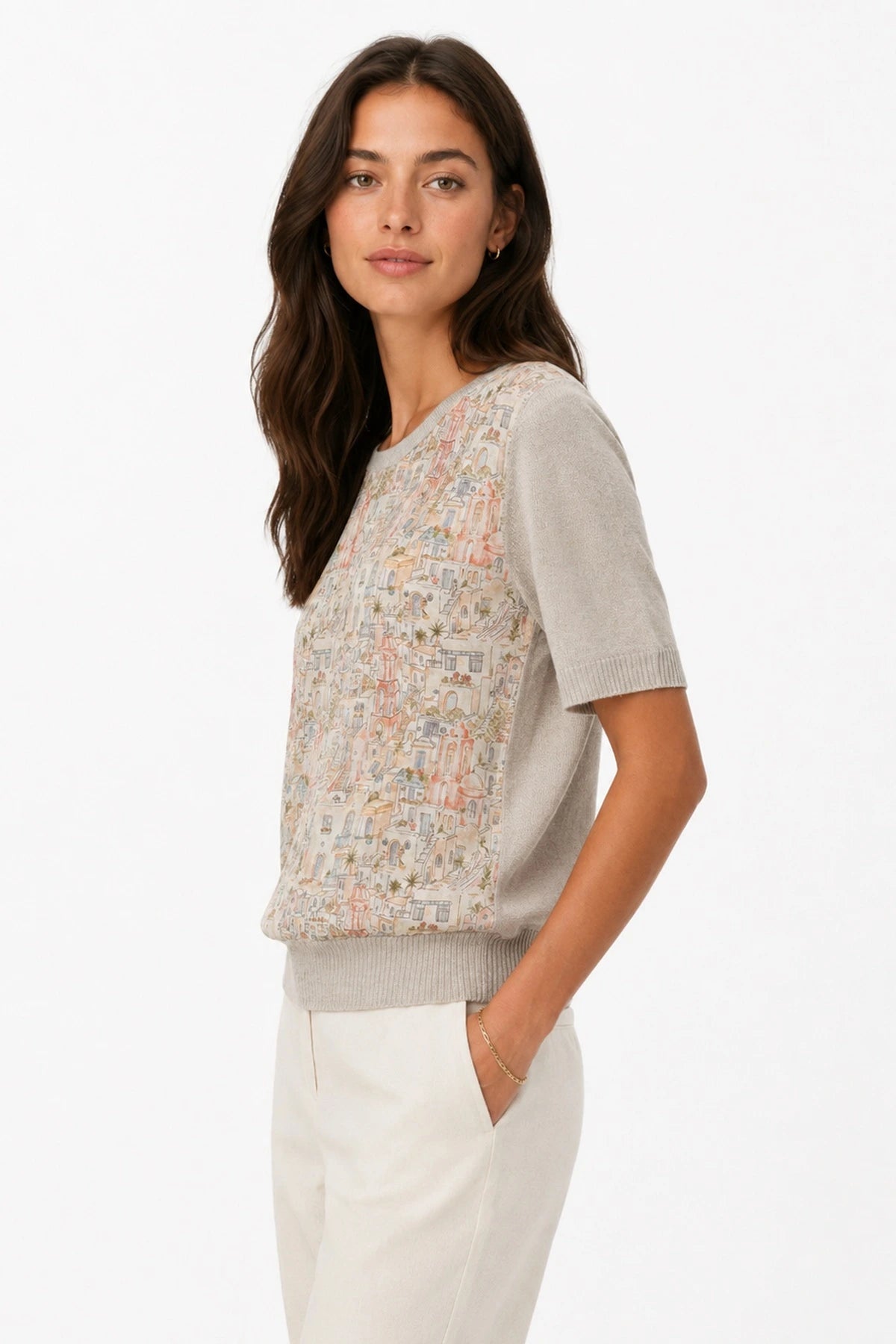 JJ Sisters Sorrento Silk Linen Top in Stone