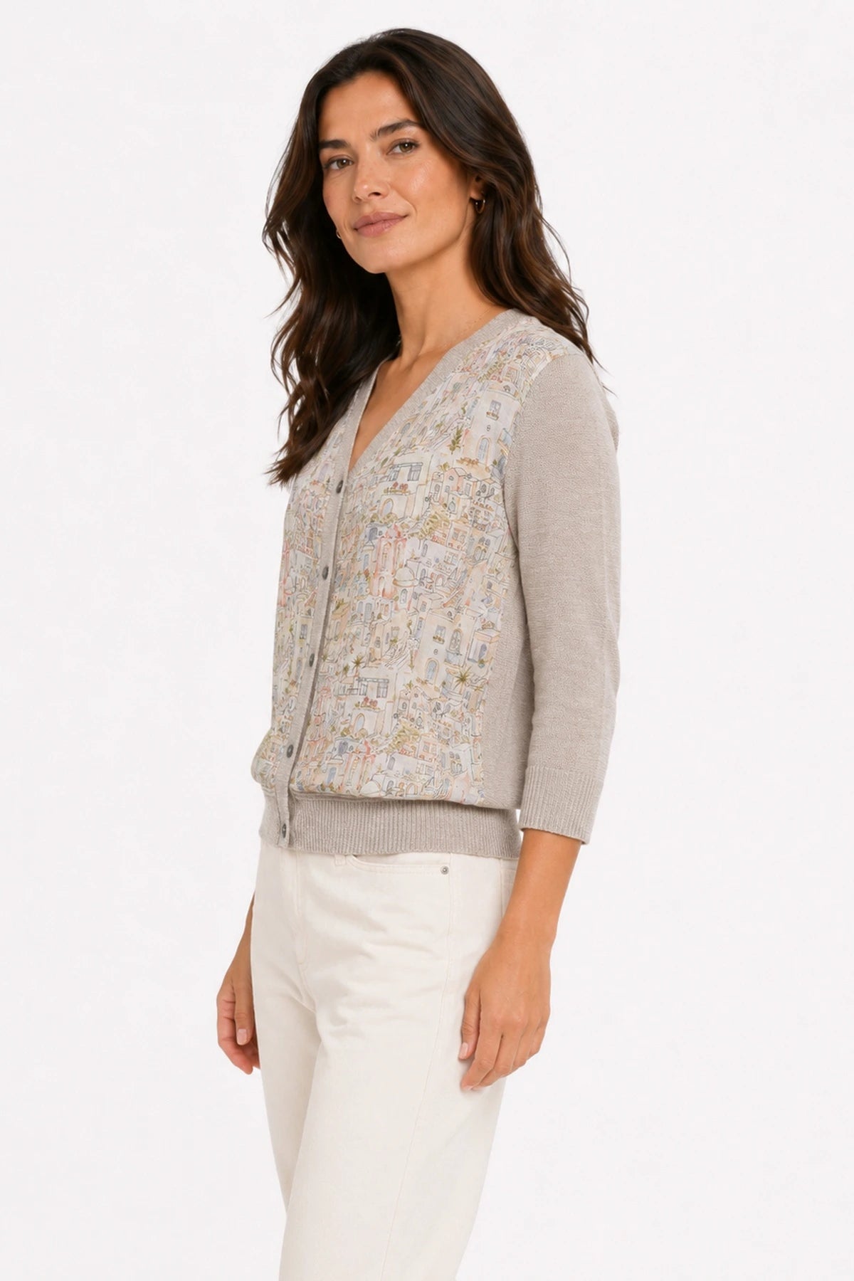 JJ Sisters Marisol Silk Linen Cardigan in Stone