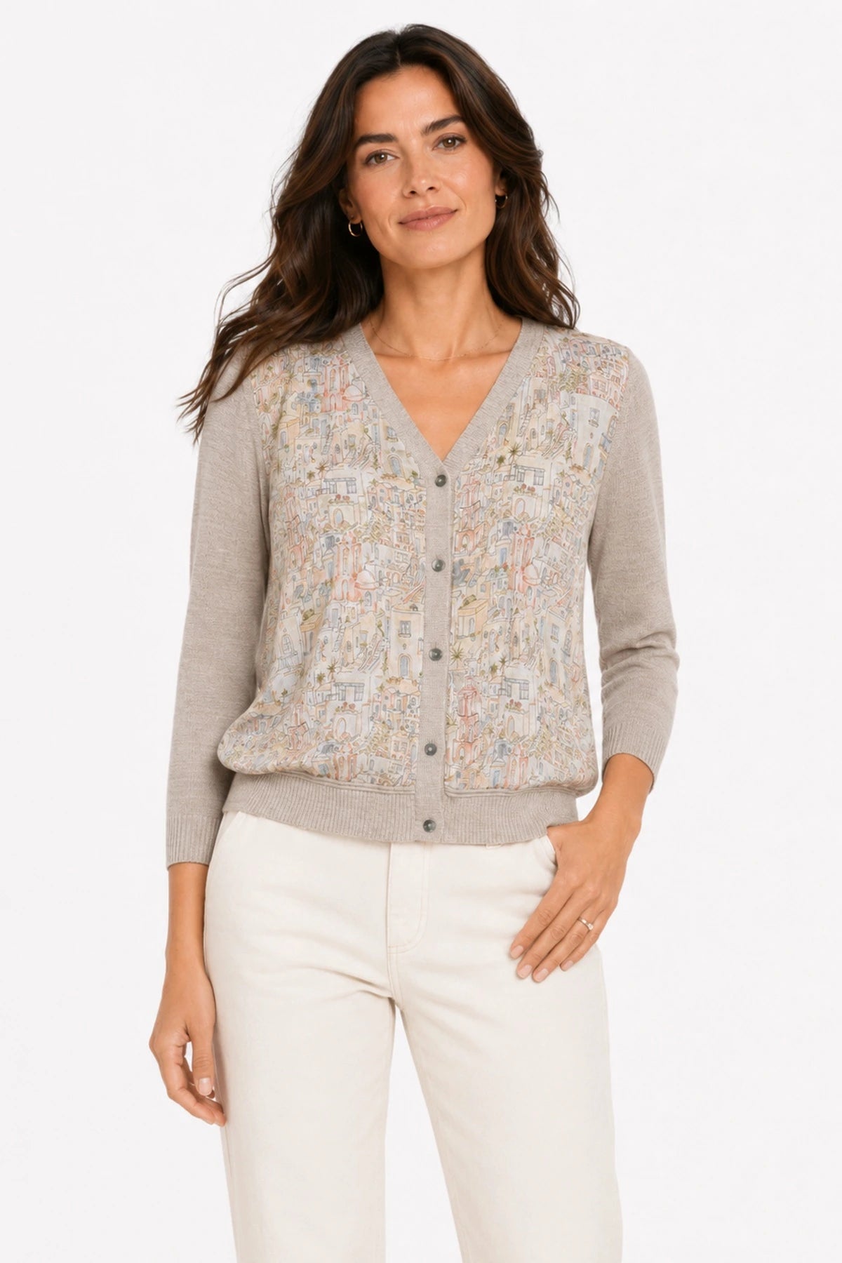JJ Sisters Marisol Silk Linen Cardigan in Stone