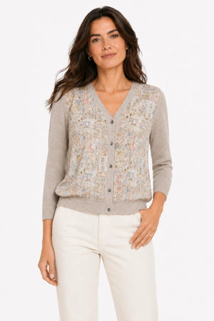 JJ Sisters Marisol Silk Linen Cardigan in Stone