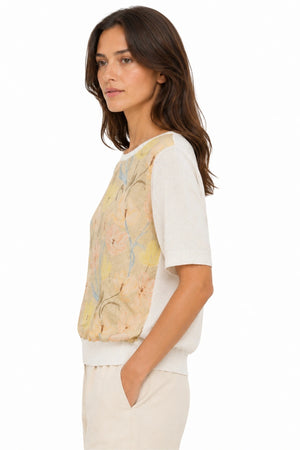 JJ Sisters Sorrento Silk Linen Top in Buttercream Floral
