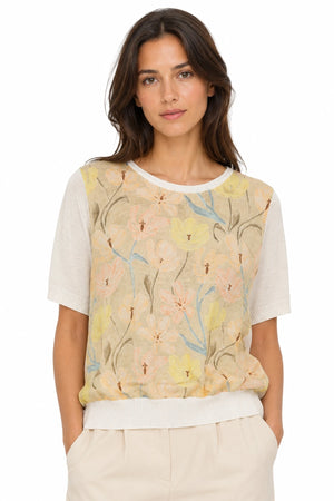 JJ Sisters Sorrento Silk Linen Top in Buttercream Floral