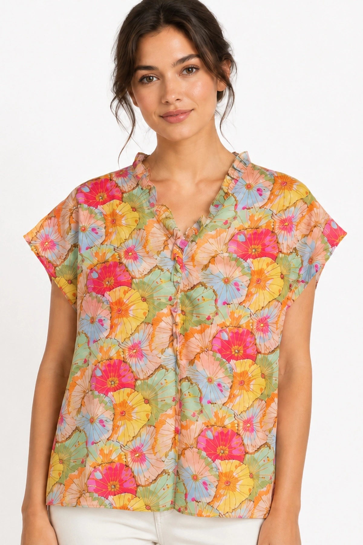 JJ Sisters Bloom Cotton Top in Summer Flowers