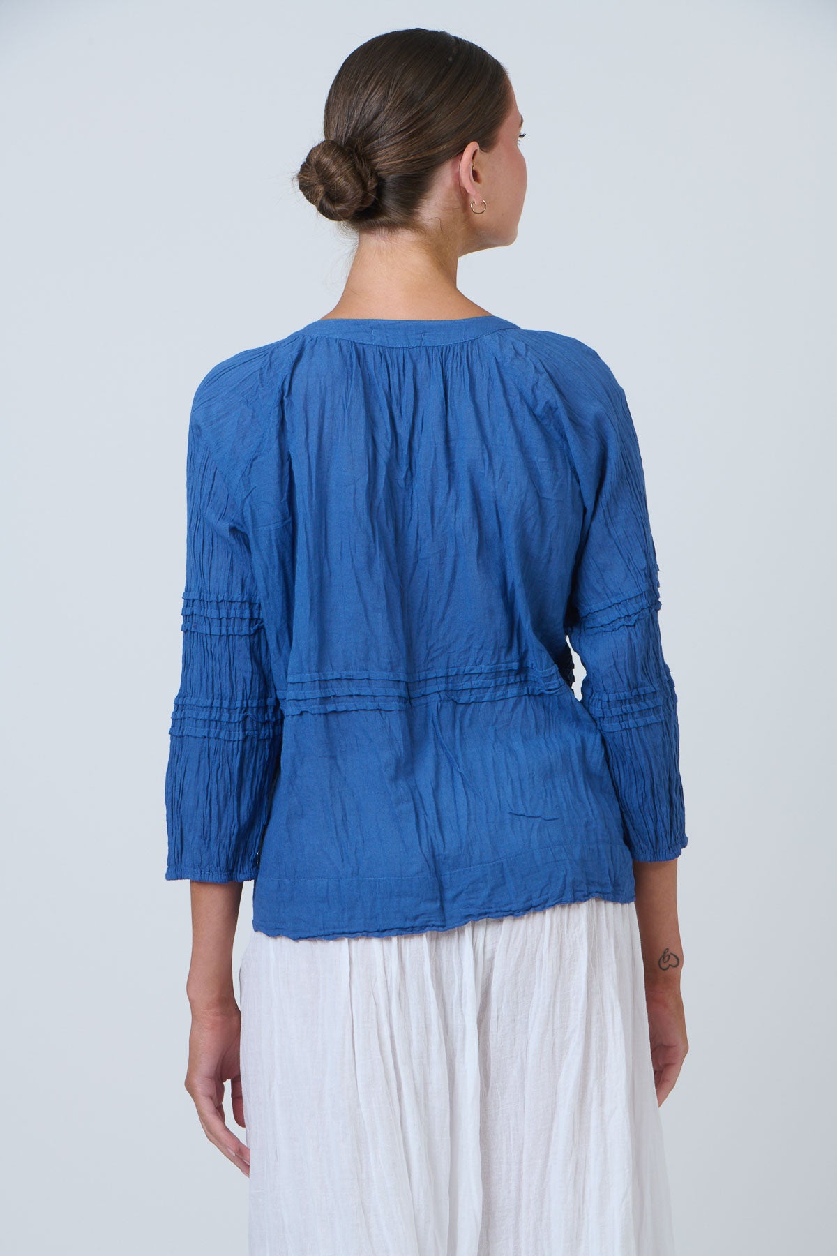 Namastai Pintuck Poet Blouse in Cycladic