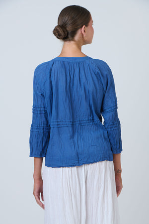 Namastai Pintuck Poet Blouse in Cycladic