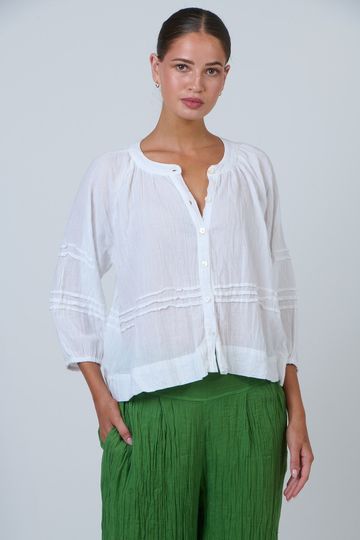 Namastai Pintuck Poet Blouse in White