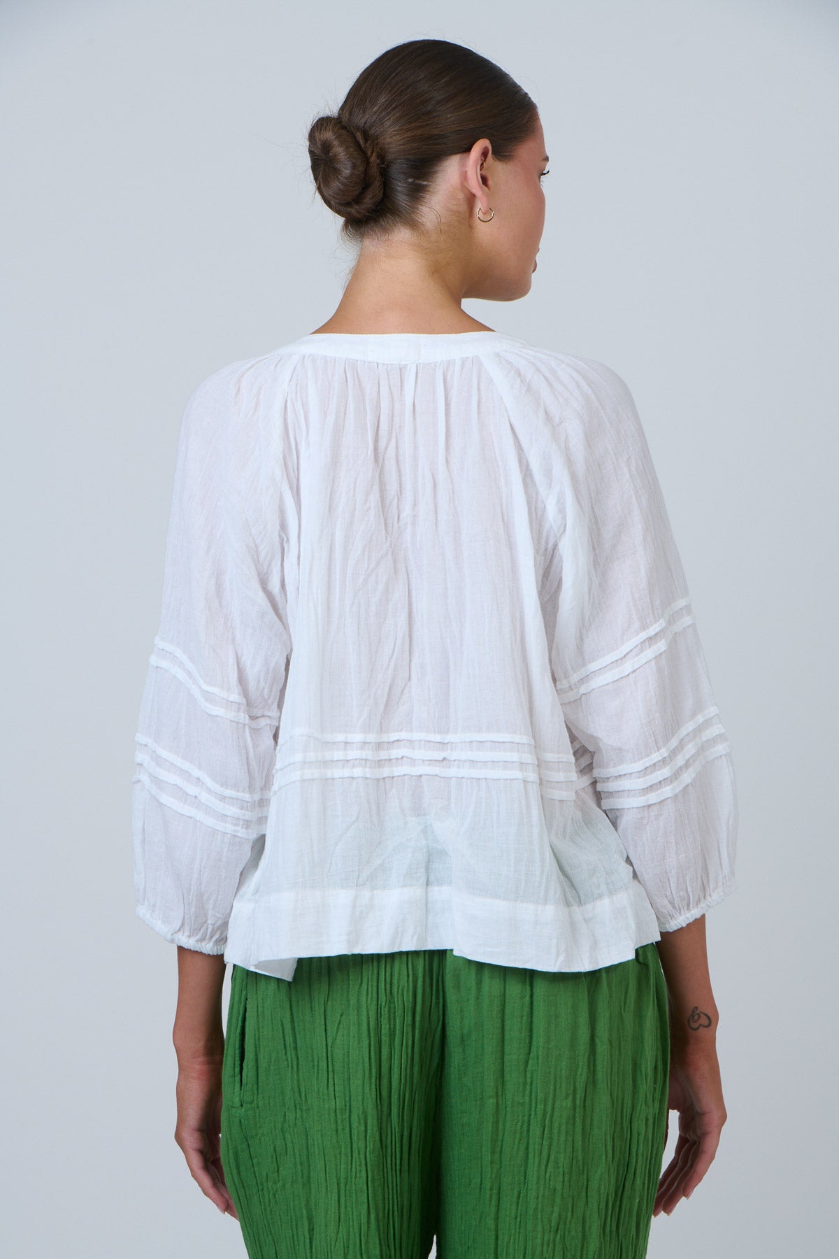 Namastai Pintuck Poet Blouse in White