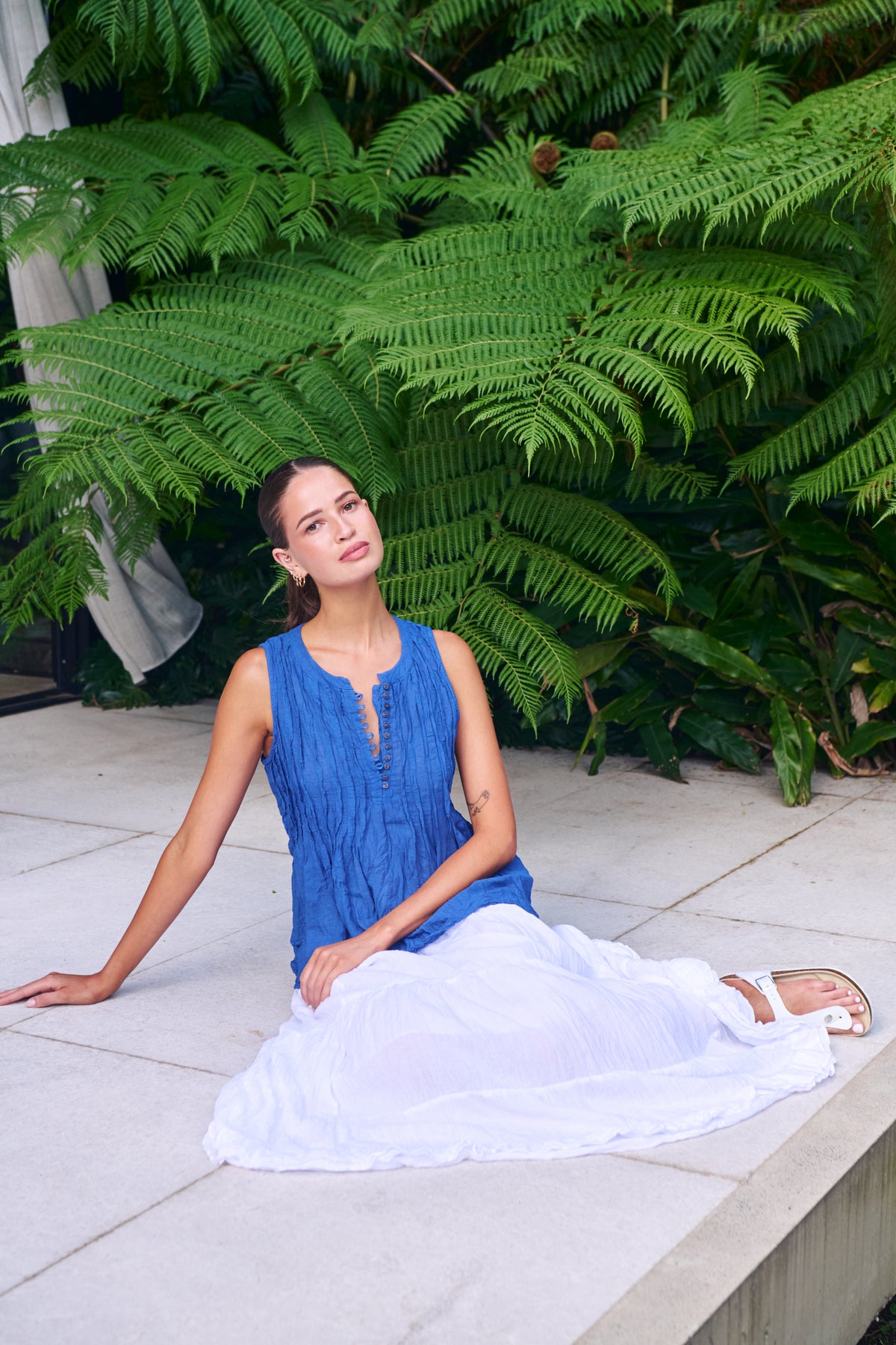 Namastai Pintuck Shell Tank in Cycladic