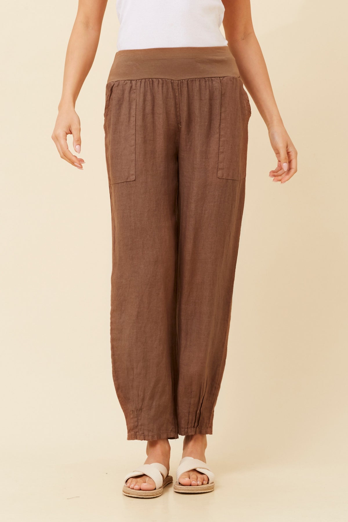 Bottega Moda Linen Pant in Tobacco