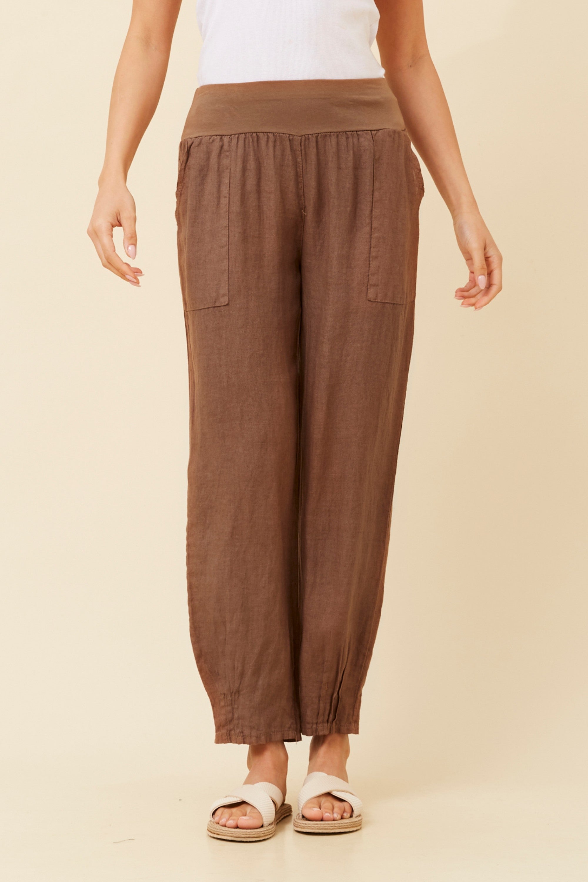 Bottega Moda Linen Pant in Tobacco
