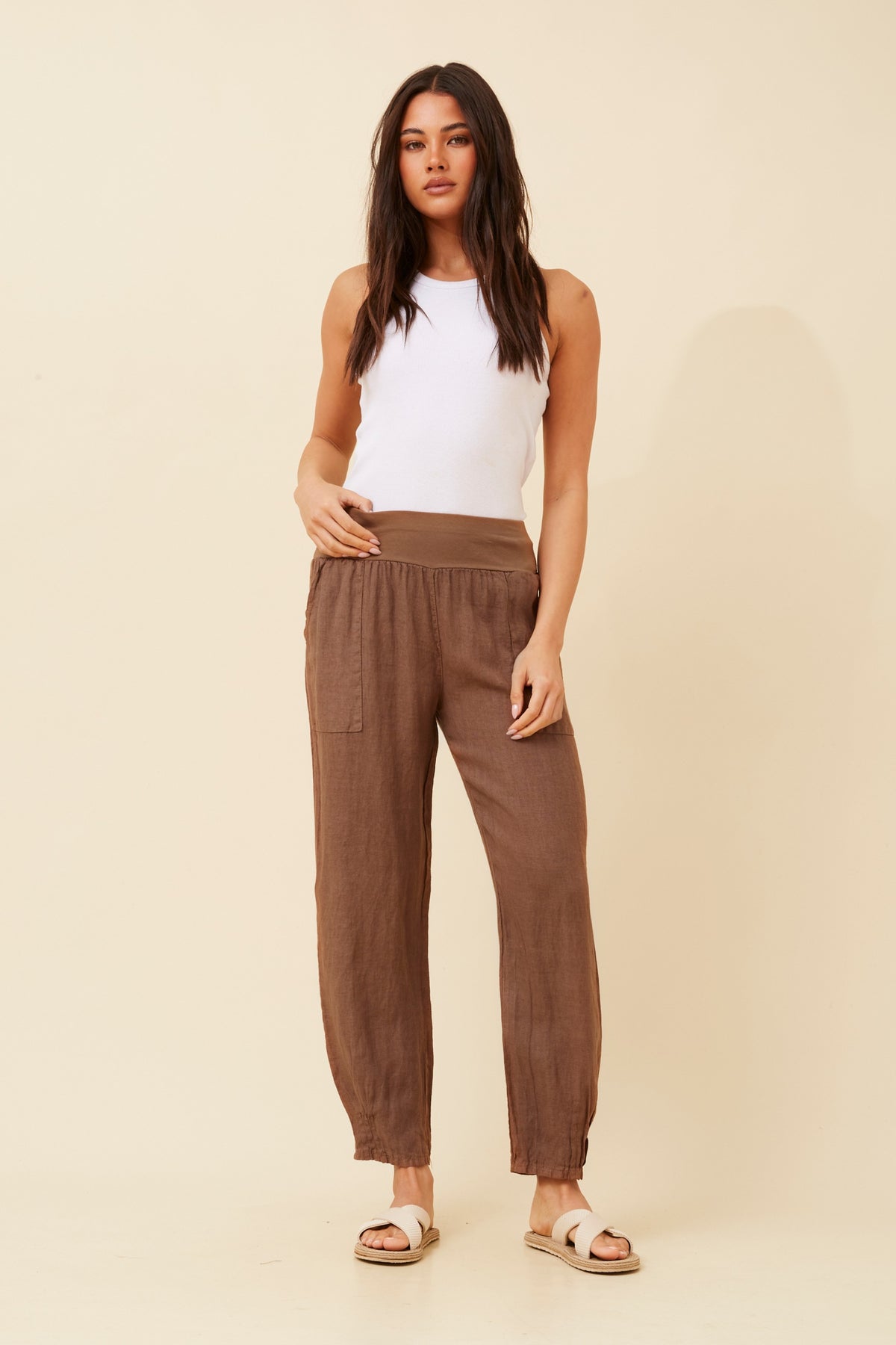 Bottega Moda Linen Pant in Tobacco