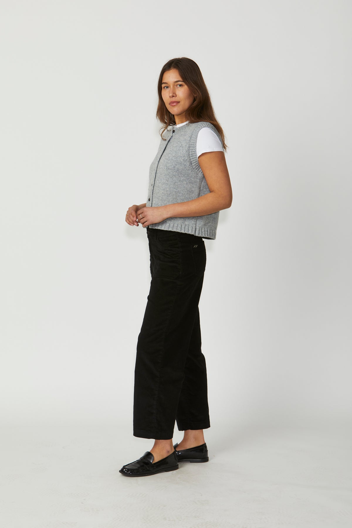 New London Jeans Penrith Loose Leg Ankle Grazer Cord Jean in Black