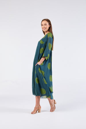 Au Hasard D'un Voyage 3/4 Sleeve Dress in Spliced Spots and Dots