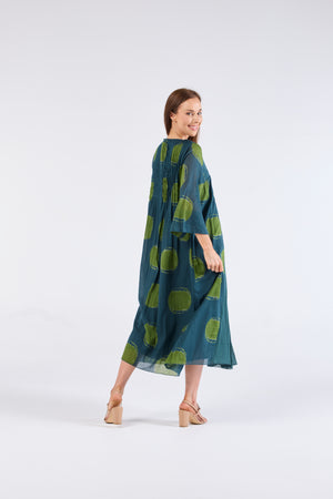 Au Hasard D'un Voyage 3/4 Sleeve Dress in Spliced Spots and Dots