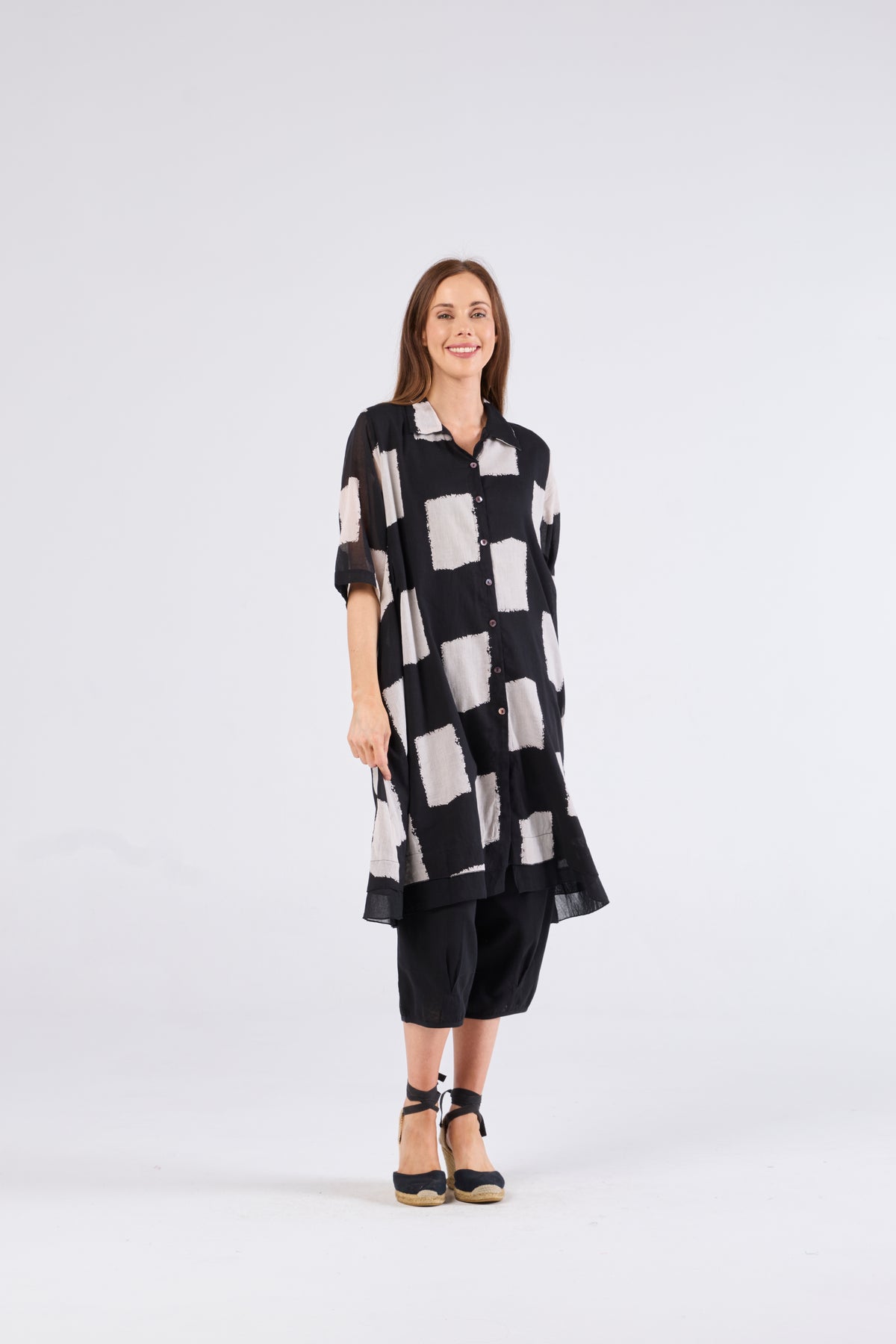 Au Hasard D'un Voyage Shirtmaker Dress in Stone Block Art