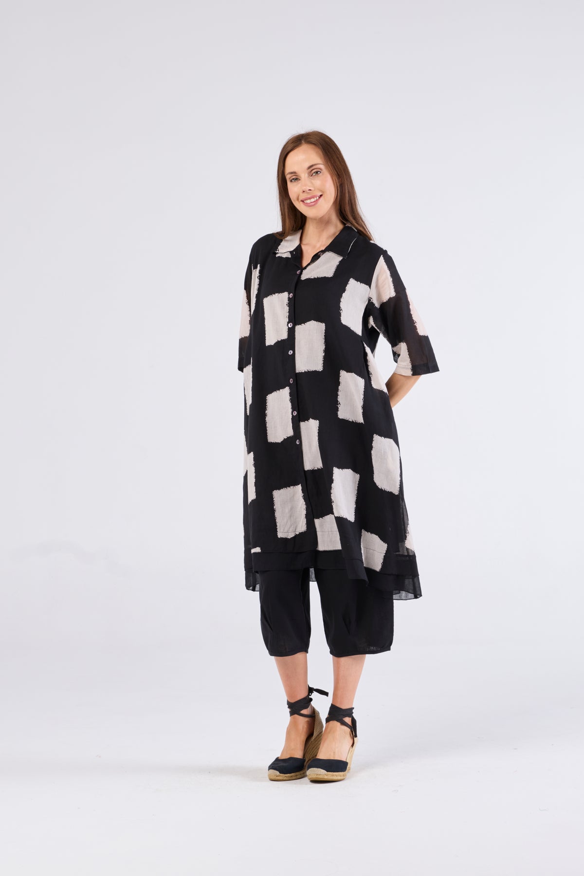 Au Hasard D'un Voyage Shirtmaker Dress in Stone Block Art