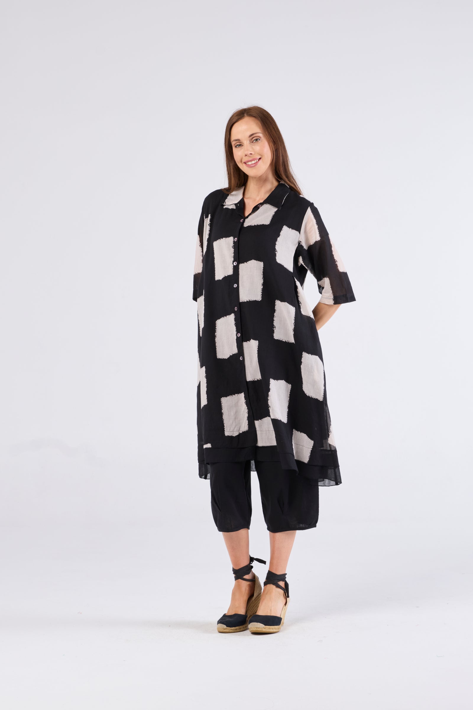 Au Hasard D'un Voyage Shirtmaker Dress in Stone Block Art