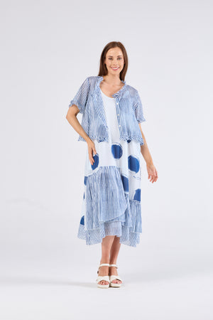 Au Hasard D'un Voyage Frill Seeker Short Cardi in Blue Stripe