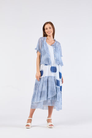 Au Hasard D'un Voyage Frill Seeker Short Cardi in Blue Stripe