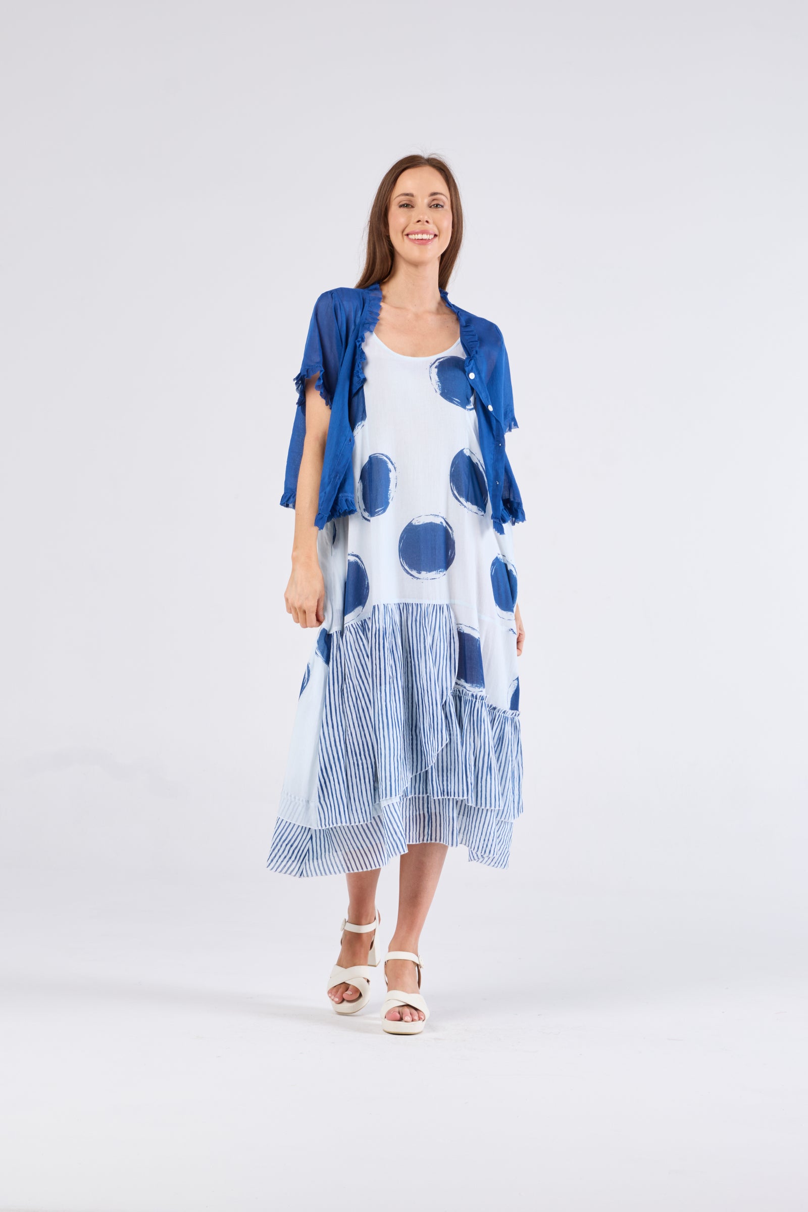 Au Hasard D'un Voyage Frill Seeker Short Cardi in Blue