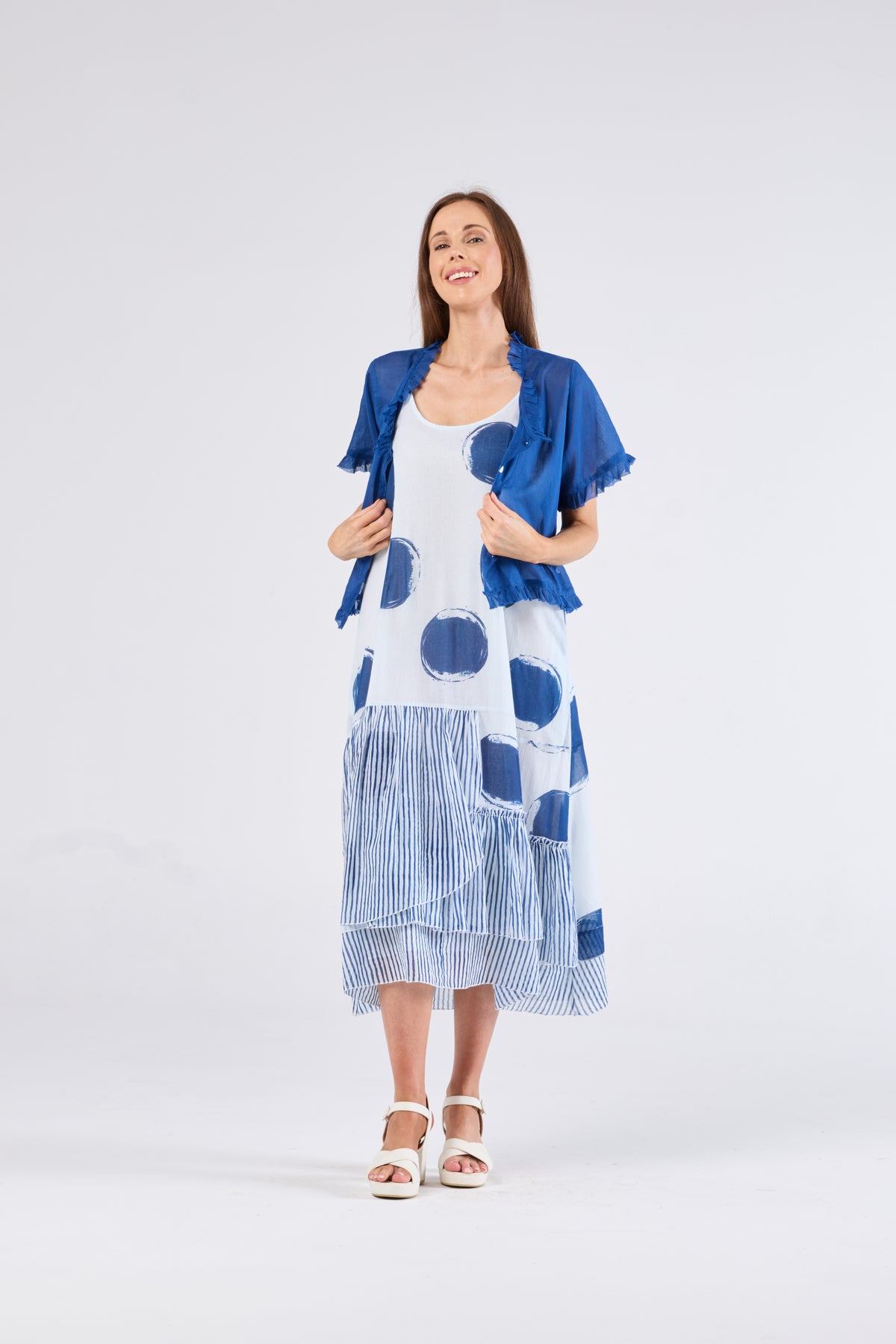 Au Hasard D'un Voyage Frill Seeker Short Cardi in Blue