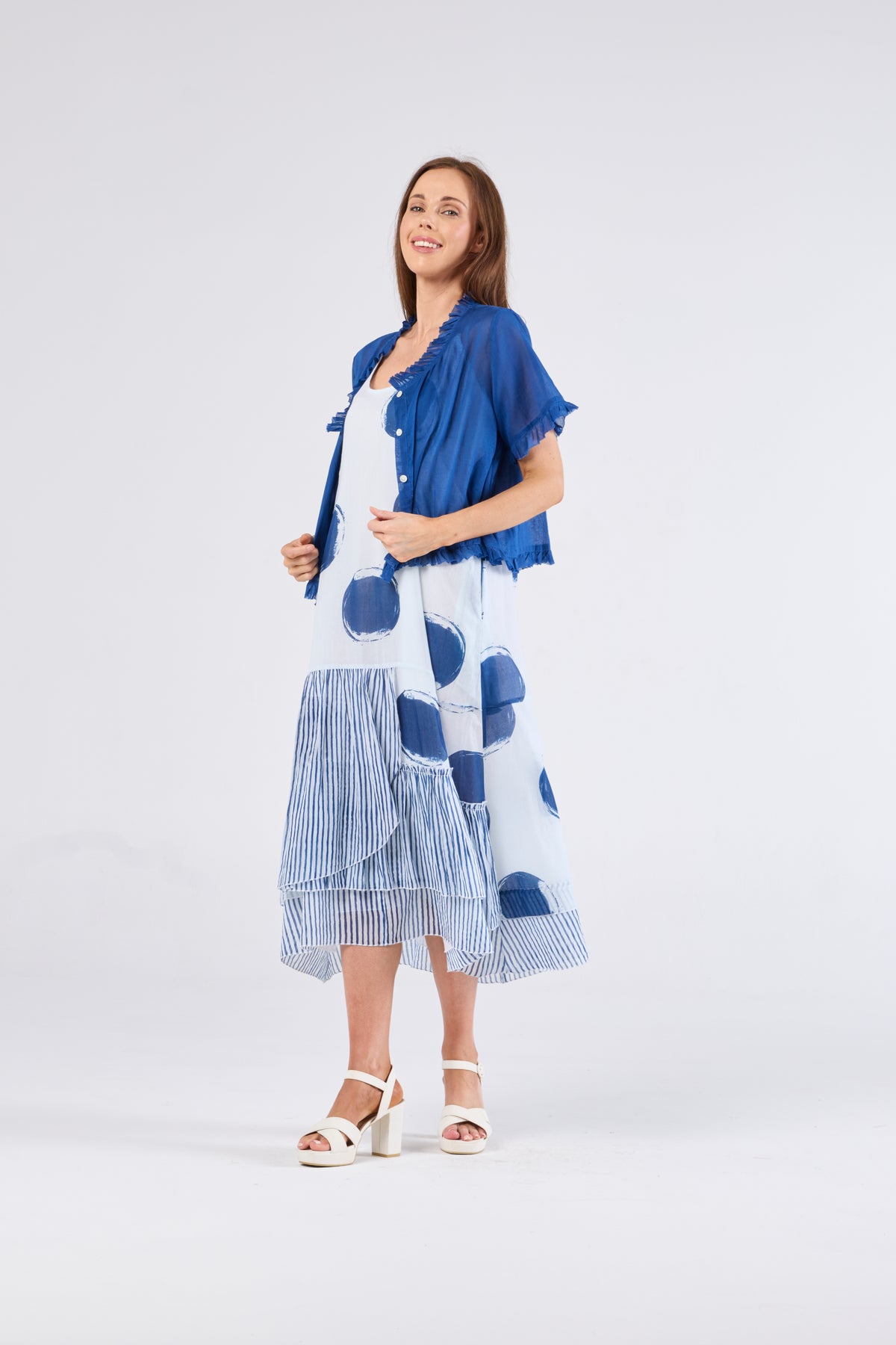 Au Hasard D'un Voyage Frill Seeker Short Cardi in Blue