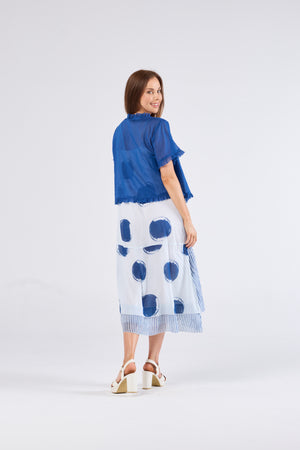 Au Hasard D'un Voyage Frill Seeker Short Cardi in Blue