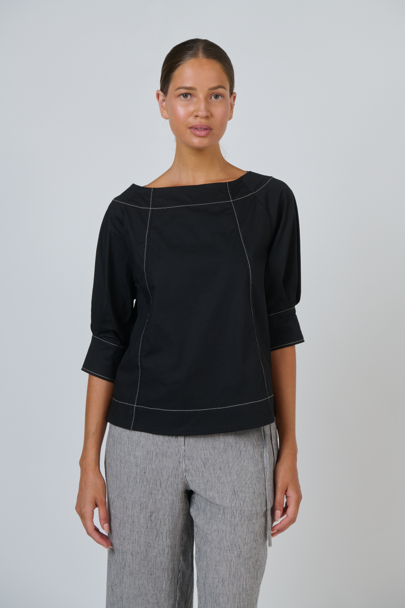 Naturals by O & J Boat Neck Top in Black