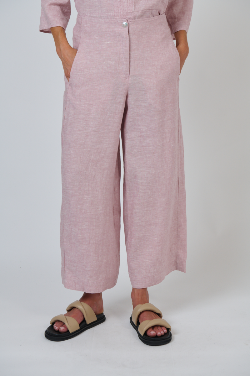 Naturals by O & J Wide Leg Linen Pant in Radish