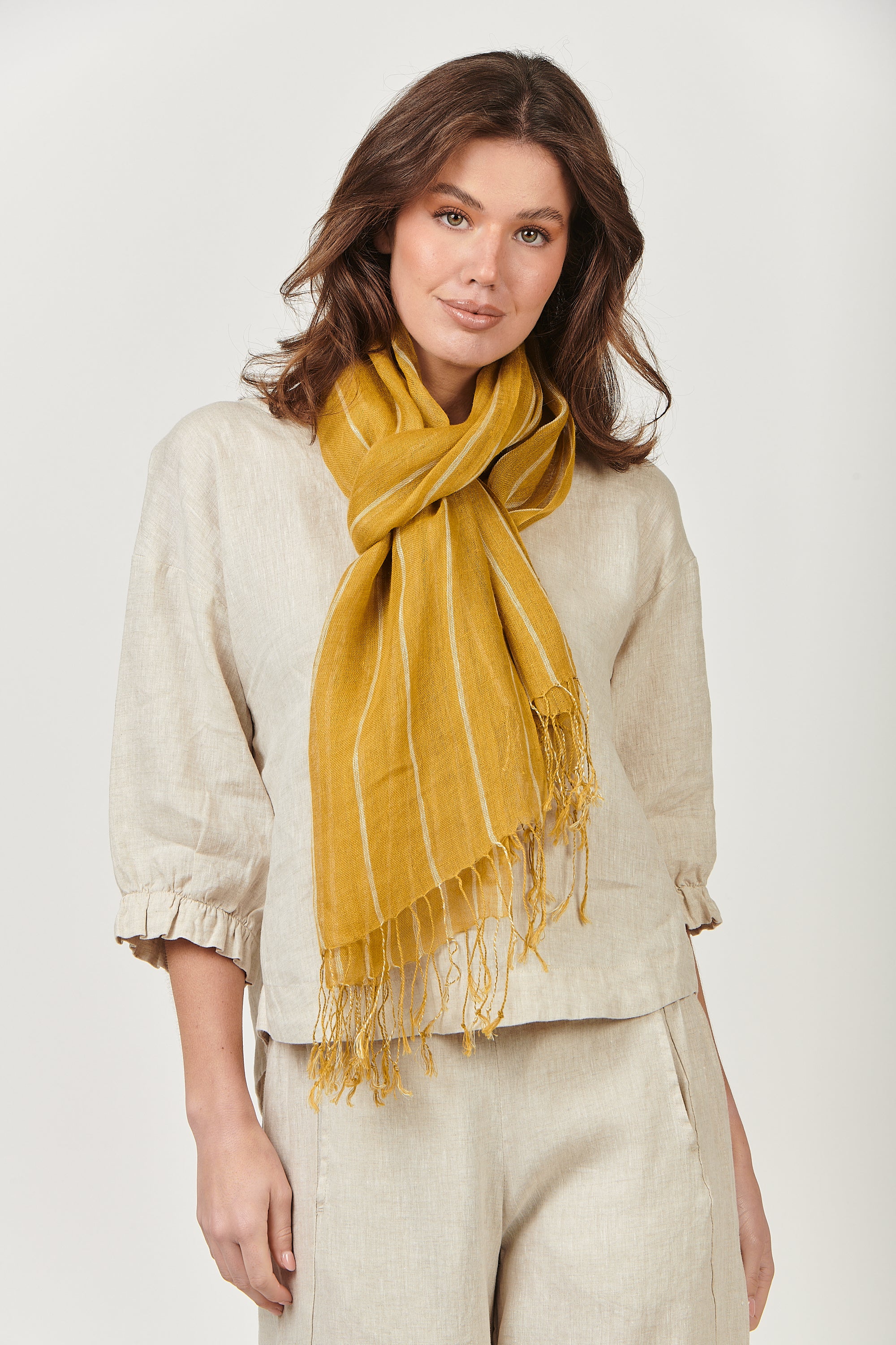 Naturals by O & J Linen Striped Scarf in Kiwi